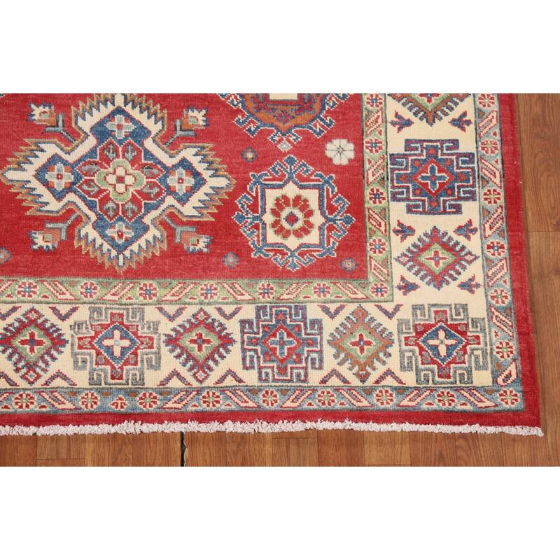 Kazak Oriental Area Rug Handmade Red Wool Carpet - 5'0" x 6'7"