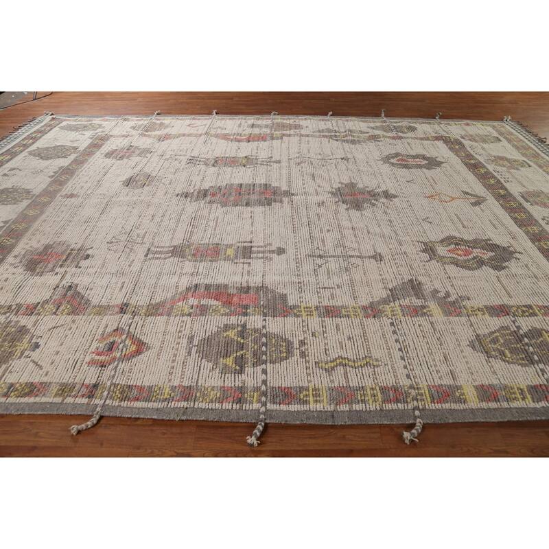 Geometric Moroccan Large Area Rug Hand-Knotted Wool Carpet - 9'11"x 14'10"