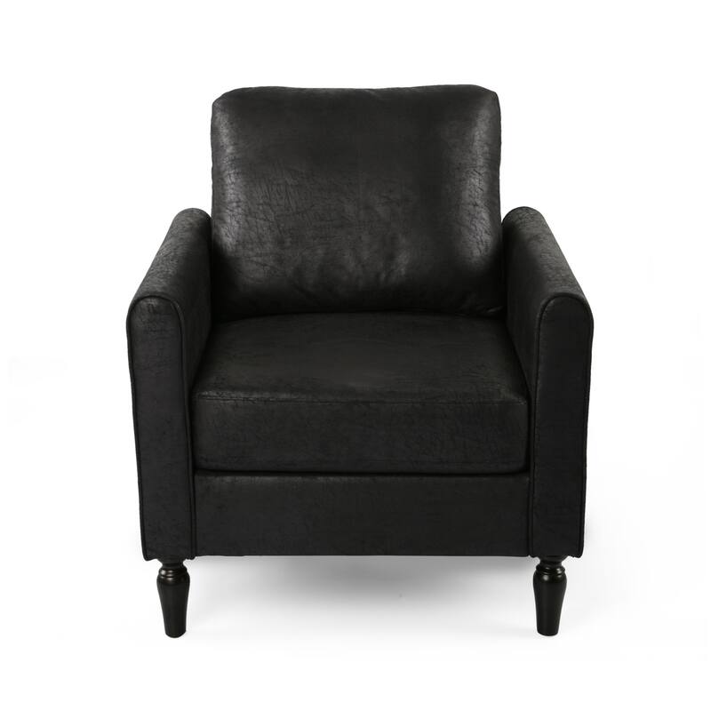 Roomfitters Sleek Upholstered Armchair, Modern Living Room Chair with Durable Faux Leather, Turned Wooden Legs