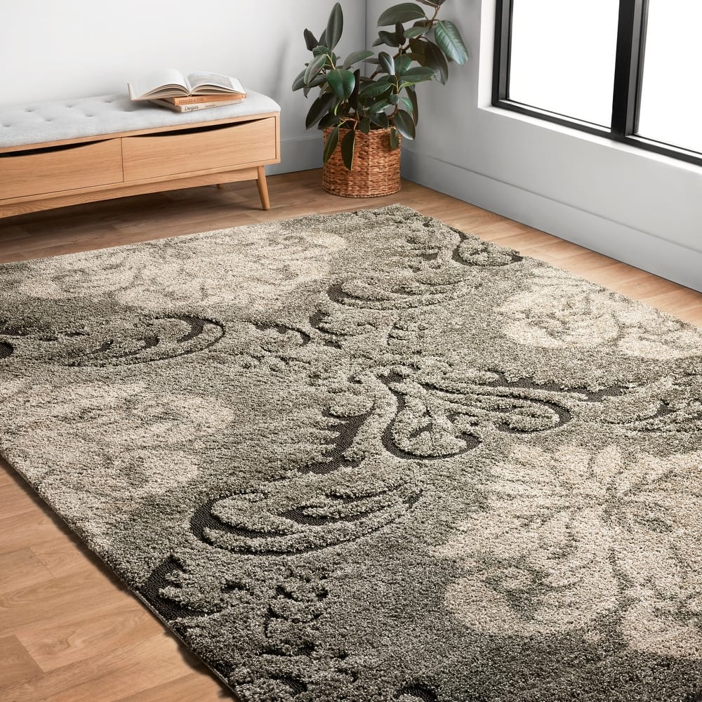 Alexander Home Julian Transitional Damask Shag Area Rug