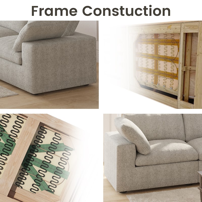 Large Down Filled Corner Sectional Sofa Couch with Ottoman for Living Room Set Linen Cloud Sectional Couches