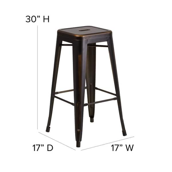 dimension image slide 10 of 9, 4 Pack 30"H Backless Distressed Metal Indoor-Outdoor Barstool - Patio Chair
