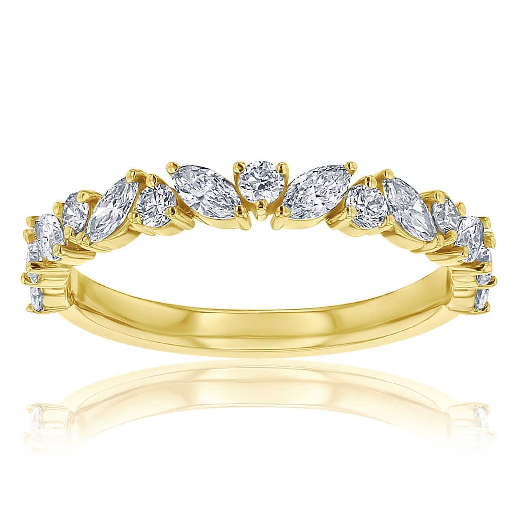 Kobelli 0.7 Carats Alternating Diamond Marquise & Round14k Solid Gold Half Eternity Ring (DEF/VS, Lab Grown)