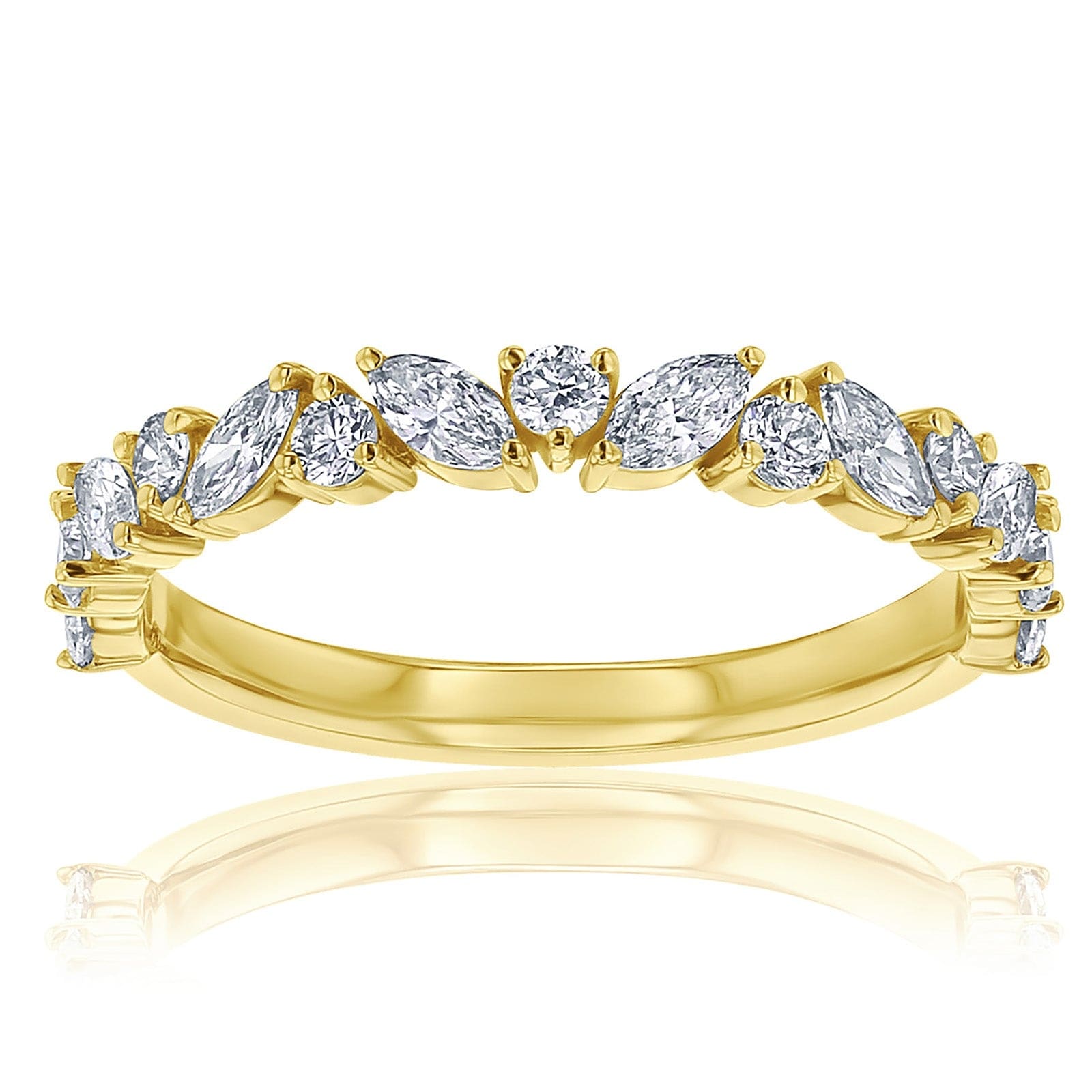 Kobelli 0.7 Carats Alternating Diamond Marquise & Round Lab Grown 14k Solid Gold Half Eternity Ring (DEF, VS)