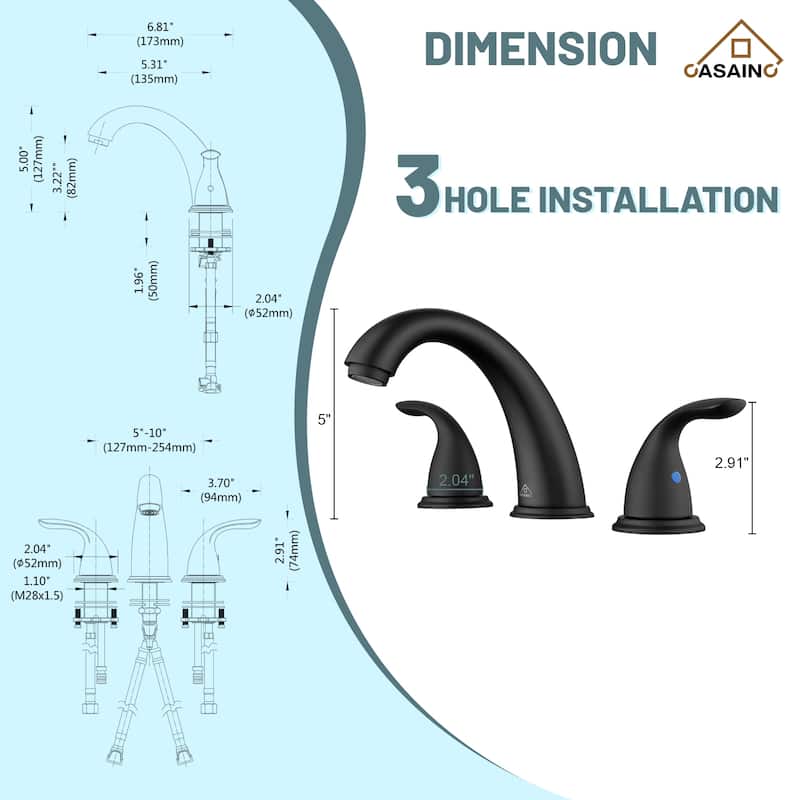 8 in. Widespread Double Handle Bathroom Faucet with Drain Kit Included