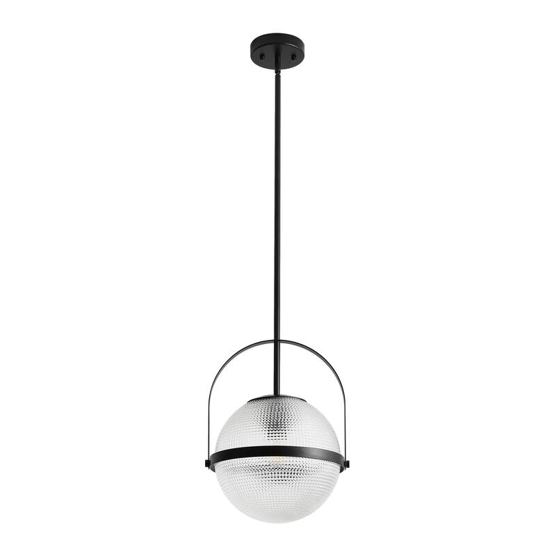 1-Light Modern Industrial Black Metal/Gold Pendant Light with Textured Glass Globe Shade for Kitchen Island Dining Room