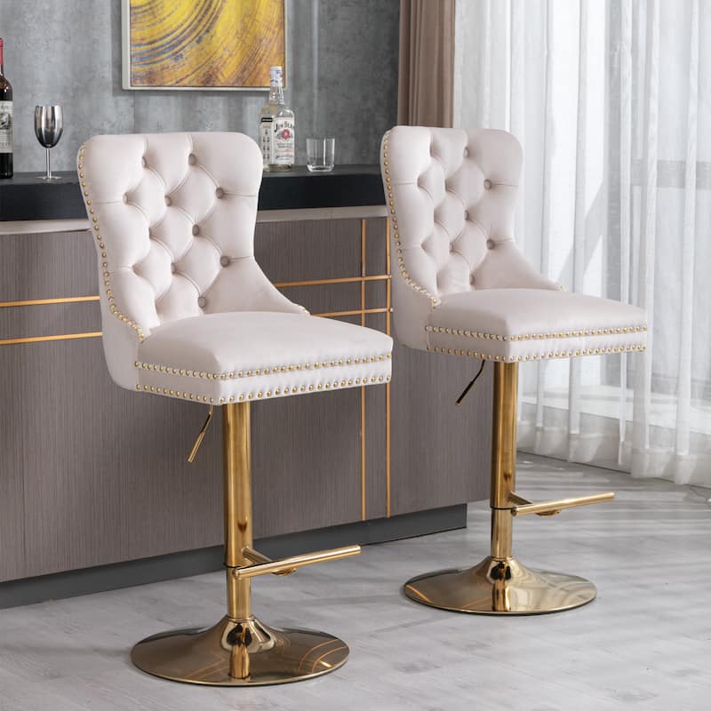 Modern Adjustable Seat Height Swivel Barstools with Tufted Back - Set of 2