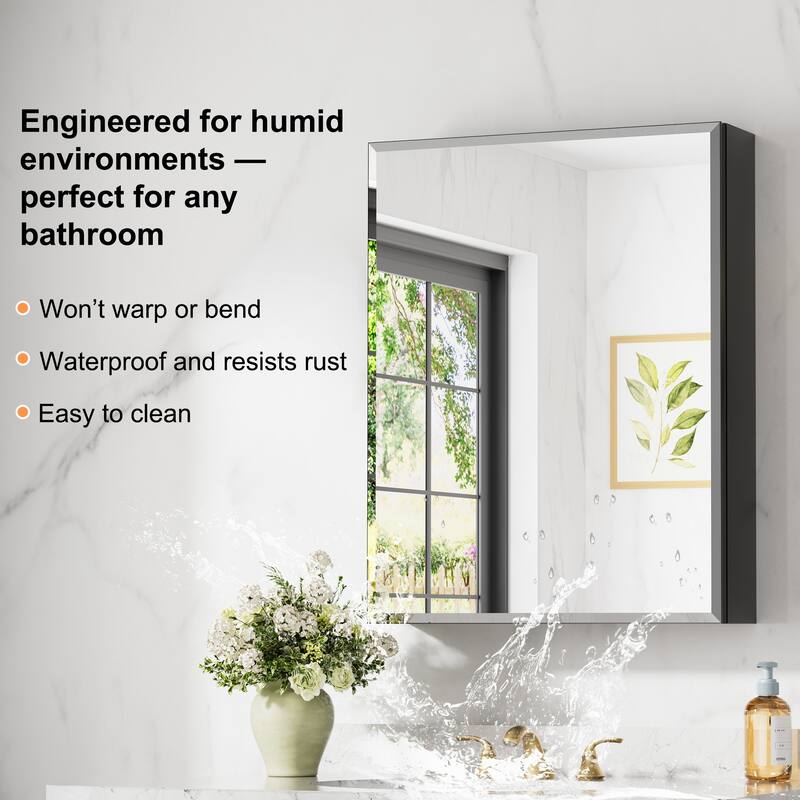 Belle Medicine Cabinet with Mirror, Adjustable Shelves, Recessed or Wall Mount