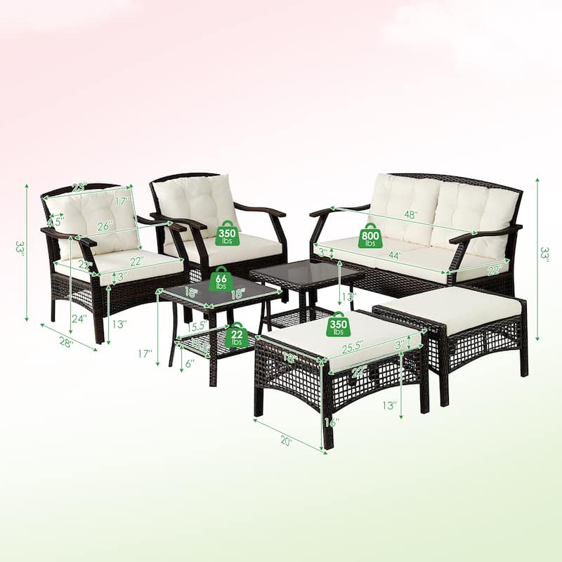 Costway 7PCS Patio Rattan Furniture Set Cushioned Sofas Loveseat Yard