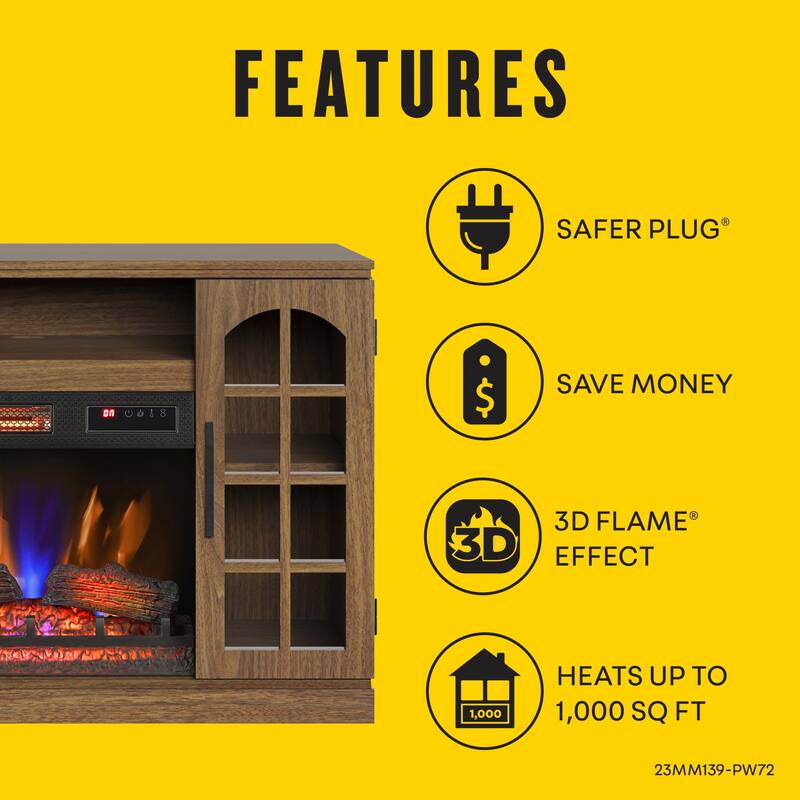 duraflame® Electric Fireplace TV Stand for 55 Inch TVs, Natural Walnut