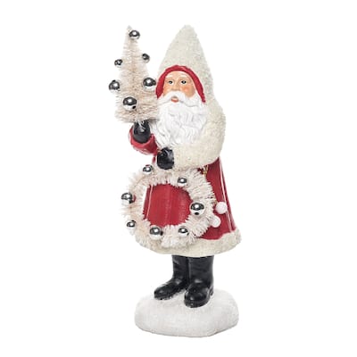 Transpac Resin 12 in. Multicolored Christmas Old World Santa and Tree Figurine