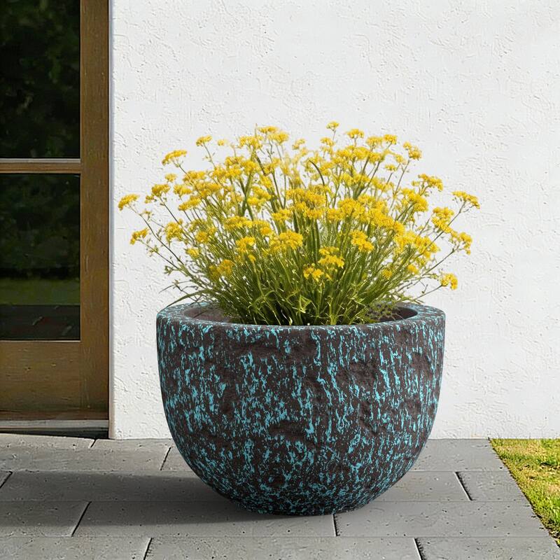 Concrete Planter Bowl Flower Pot with Enhanced Interior, Drainage Hole