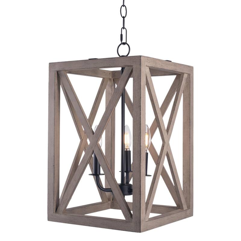 Adjustable 3-Light Wood Candle Rectangle Chandelier