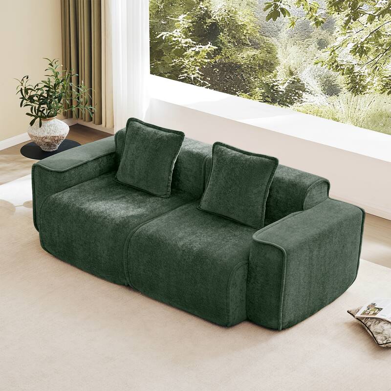 Rossetta Modular Cloud Boneless Premium Velvet Fabric French Piping Sofa - Green