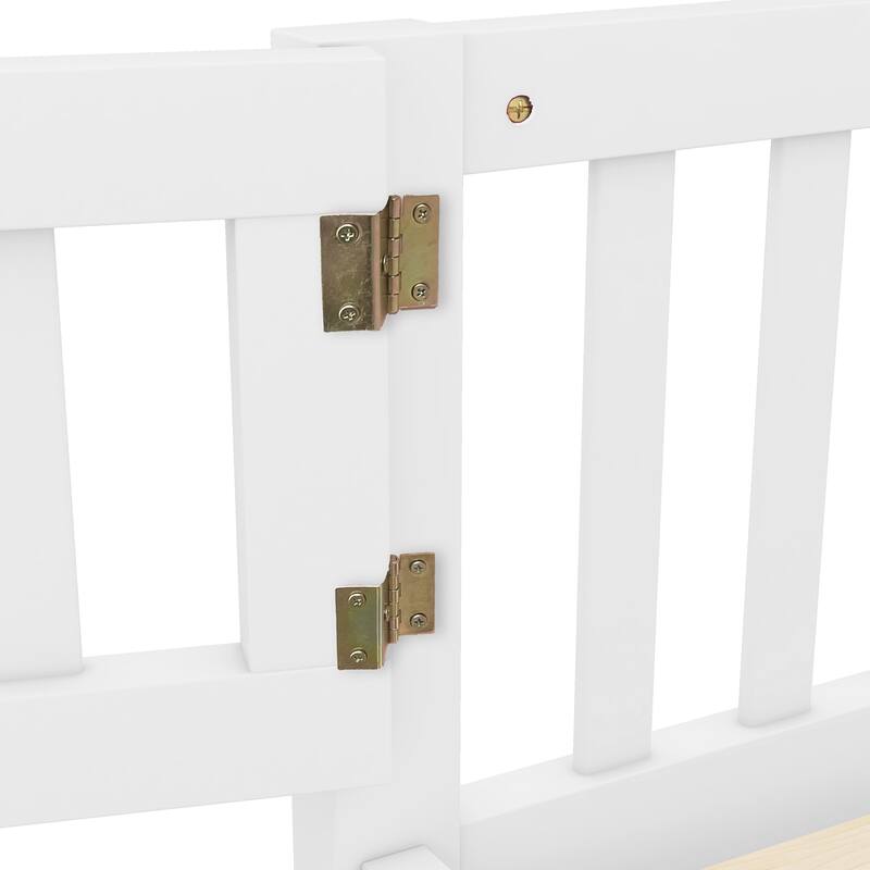 Full Size Pine Wood Floor Bed with Safety Guardrails and Door