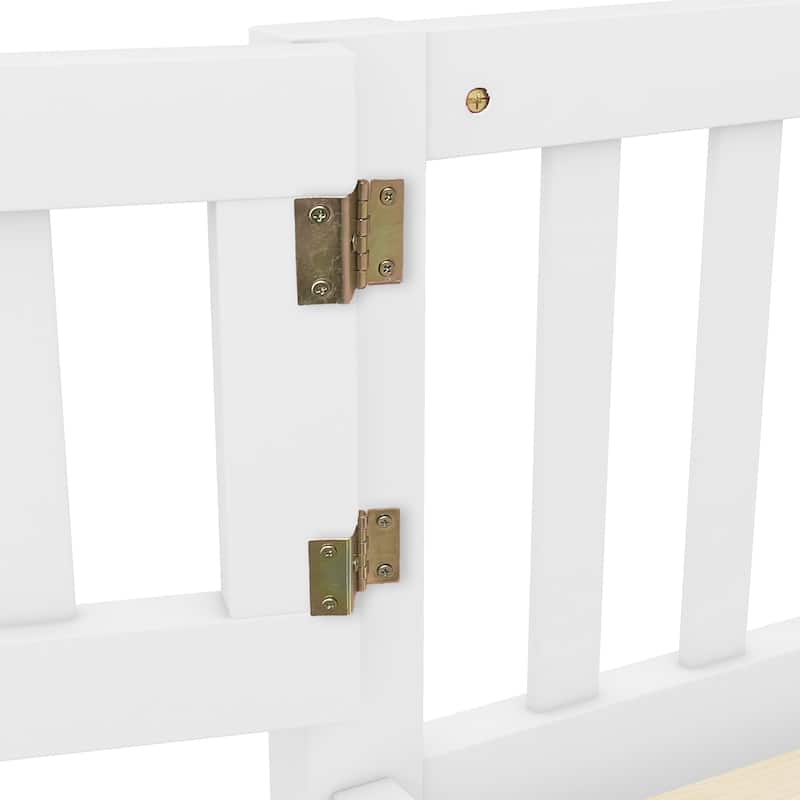 Wooden Floor Bed Frame with Safety Fence and Door, Removed Slat Design