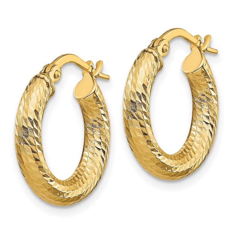 Curata 14k Yellow or White Gold Sparkle Cut Swirl 3x17mm Round Hoop Earrings