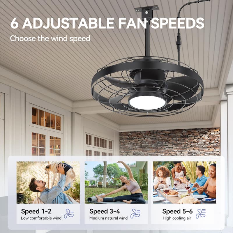 20" 5-Blade Waterproof Plug-in Outdoor Ceiling Fan with Dimmable LED Light and Remote