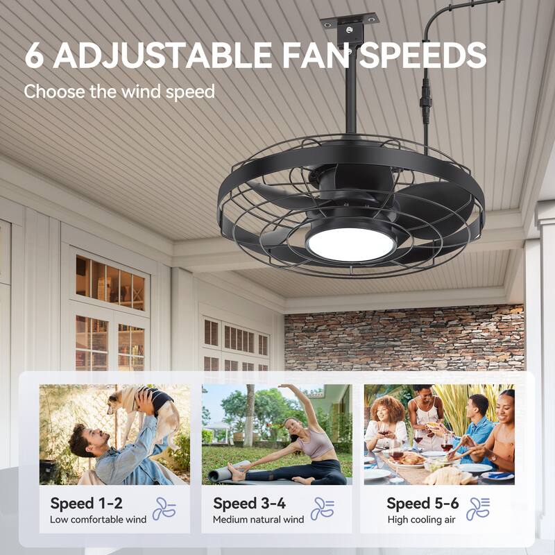 18.9-inch Flush Mount Caged Ceiling Fan with Light and Remote (7-Blade)