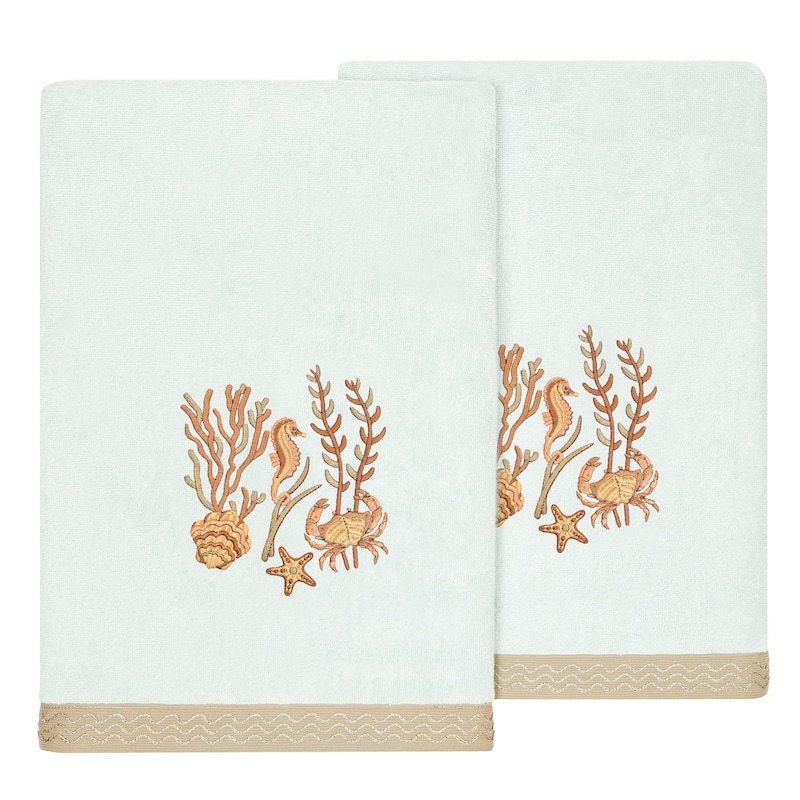 Authentic Hotel and Spa Turkish Cotton Aaron 2PC Embellished Bath Towel Set - Aqua