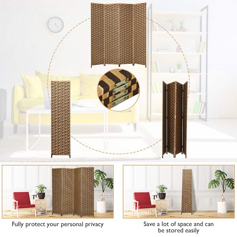 Costway 4 Panel Fiber Privacy Partition Screen Folding Room Divider - 71'' x 71''