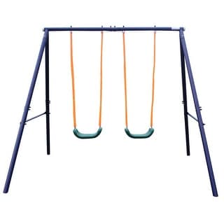 Roomfitters Two Station Metal Swing Set for Outdoor Backyard Fun, Stable A-Frame Design for Active Play, Blue