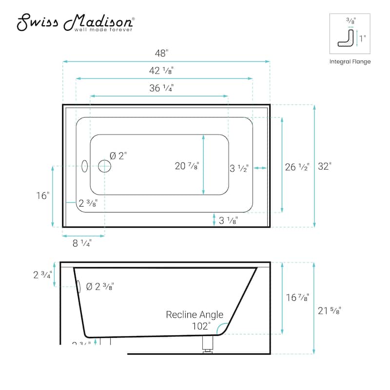 Lausanne 48" X 32" Left-Hand Drain Alcove Bathtub With Apron In Matte Black - 32x48 Left