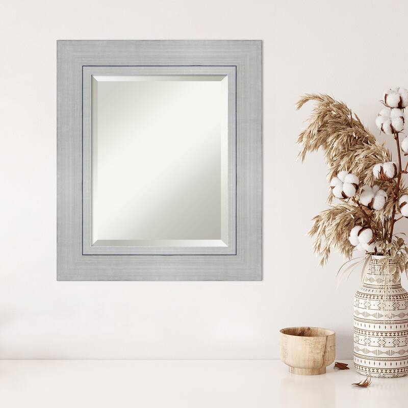 Beveled Wood Wall Mirror - Romano Silver Frame - Outer Size: 23 x 27 in