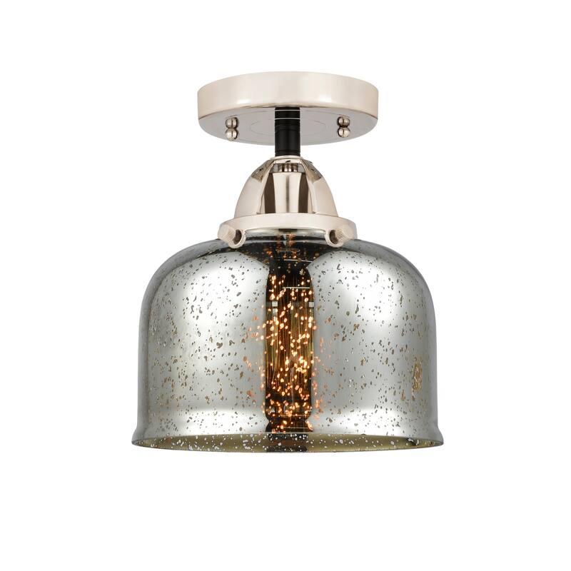 Innovations Lighting Nouveau 2 Bell - 1 Light 8" Semi-Flush Mount - Silver Plated Mercury/Black Polished Nickel