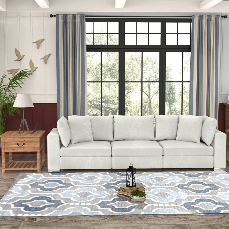 Wayna Corduroy Upholstered Modular Sofa Modern Minimalist Sofa - 3seat - White