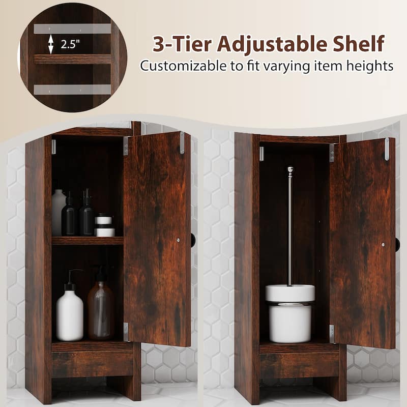 Slim Bathroom Floor Cabinet with Adjustable Shelves Magnetic Door and Open Shelves for Small Spaces - 8" x 7" x 31.5"(L x W x H)