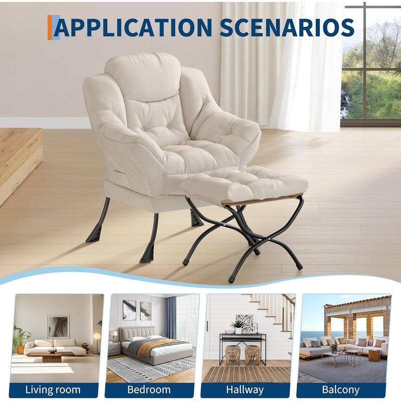 Lazy Chair and Ottoman, with Side Pocket and Arm