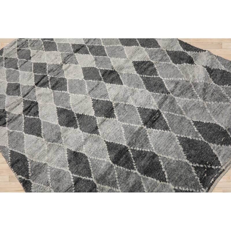 LoomBloom Contemporary Hand Knotted Gray 100% Wool Tribal Moroccan Rug - 5' 3'' x 7' 7''