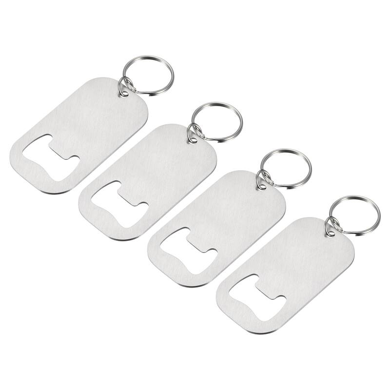 4pcs Stainless Steel Flat Beer Bottle Opener Keychain 2.75 inch Long, Silver