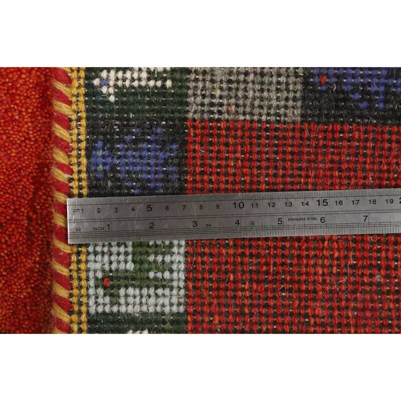 Hand Knotted Oriental 100% Wool Carpet Tribal Animal Pictorial Red Gabbeh Area Rug - 1' 4'' X 1' 4''