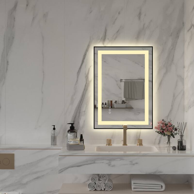 QuivaraView Aluminum front light and backlit LED lighted Framed Tempered Glass Bathroom Vanity Wall Mounted Mirror