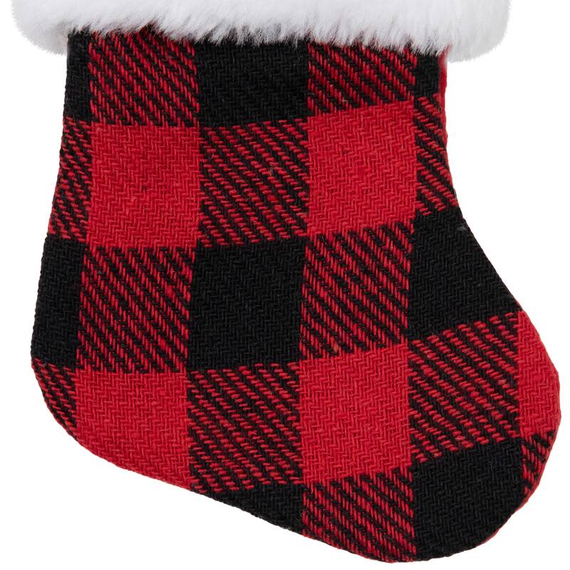 7" Red and Black Plaid Print Christmas Stocking with Faux Fur Cuff