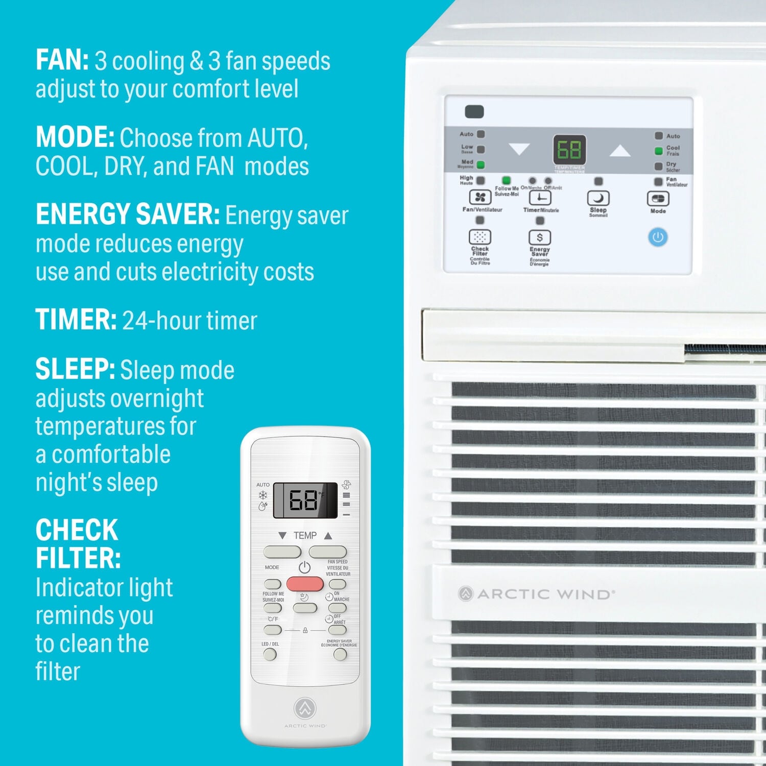 Arctic Wind 10,500 BTU 230V Through the Wall Air Conditioner with Remote Control