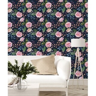 Dark Wallpaper with Pink Roses Peel and Stick and Prepasted - Bed Bath ...