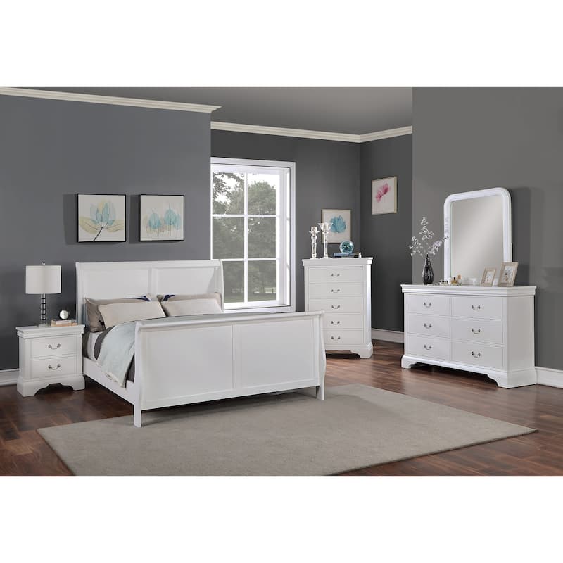Full Size Sleigh Design Bed with Headboard and Footboard in White