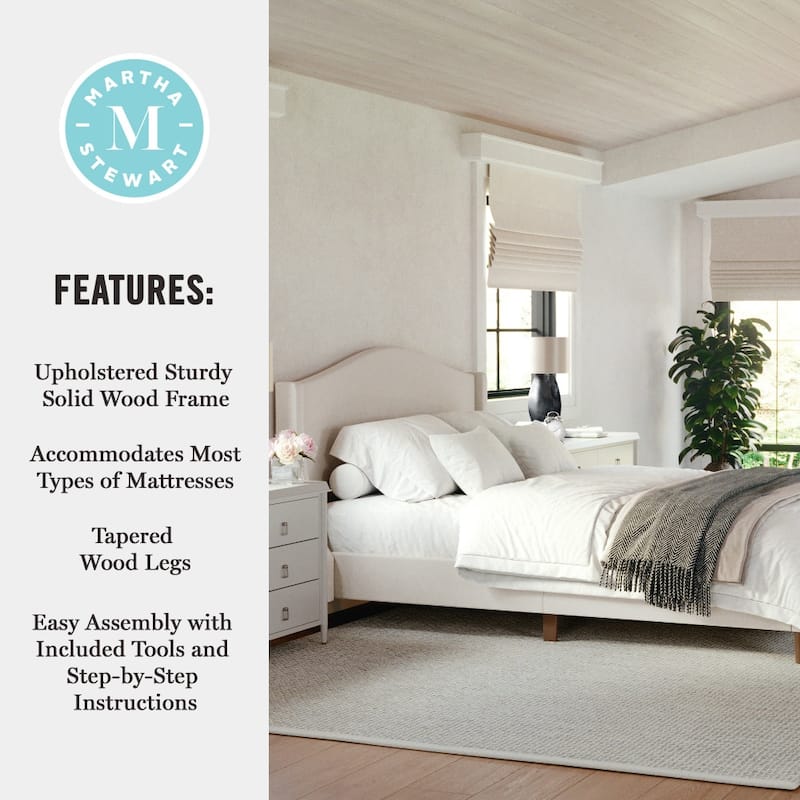Martha Stewart Upholstered Platform Bed with Curved Headboard