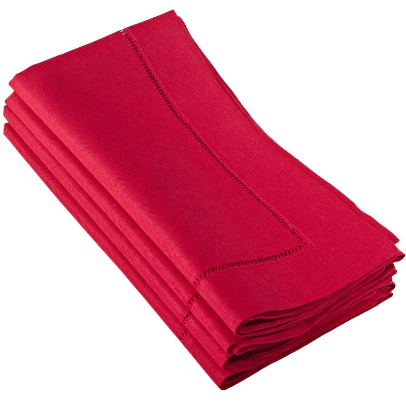 Hemstitched Linen Dinner Napkins (Set of 4) - Red - Set of 4