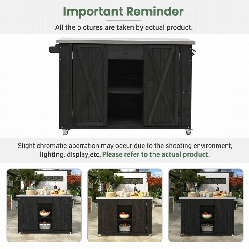 52.25" Outdoor Kitchen Island with Stainless Steel Top, Ample Storage Space, Towel and Spice Racks and a Bottle Opener