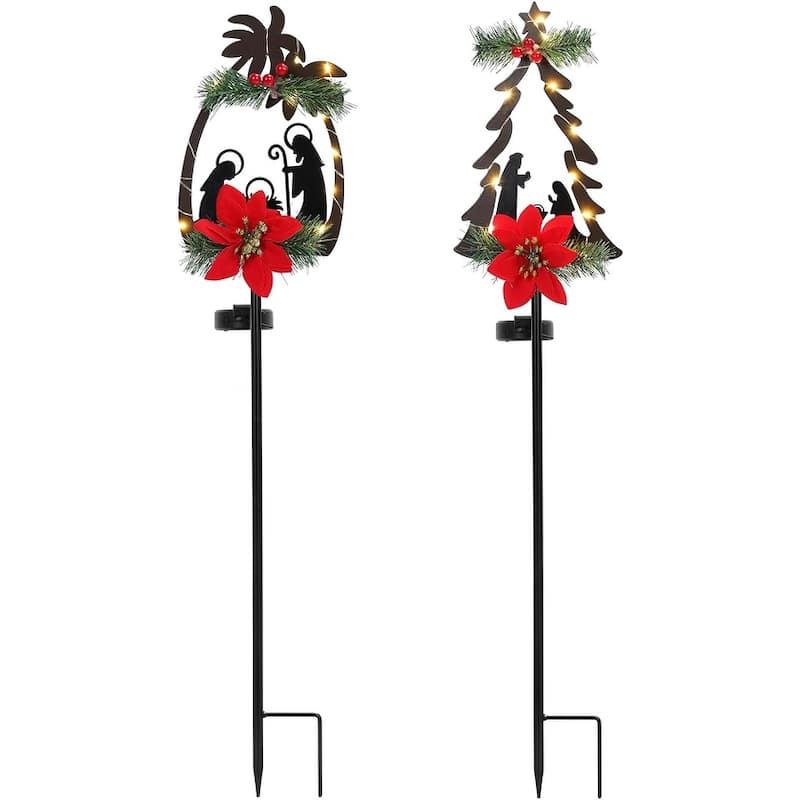 2 Pcs Christmas Outdoor Stakes with Solar Light - 2-PCS