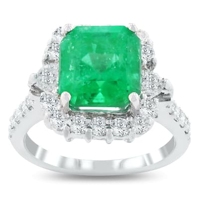 Auriya 14k White Gold 4 1/10ct Emerald and 1ct TDW Diamond Ring