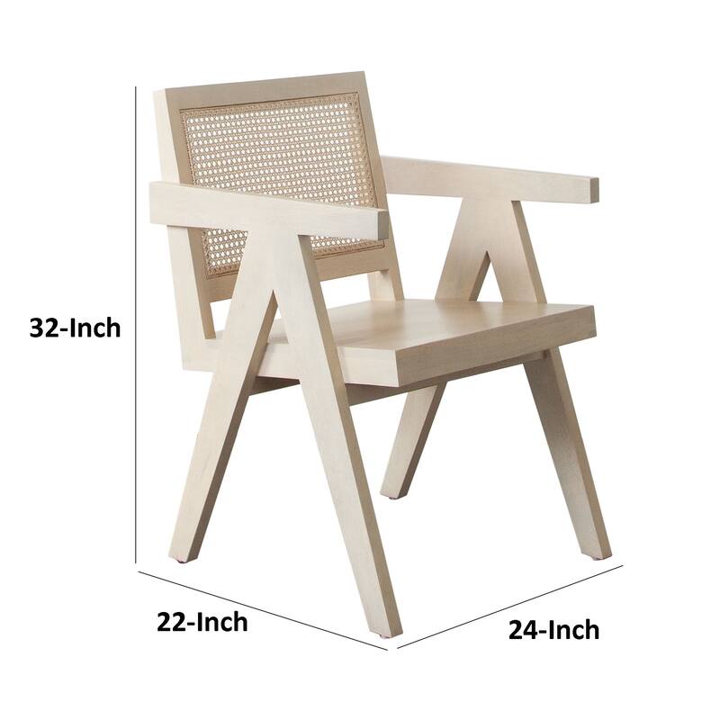 Kato Dining Armchair, Cane Backrest, 24 Inch, Natural Brown Solid Mango Wood