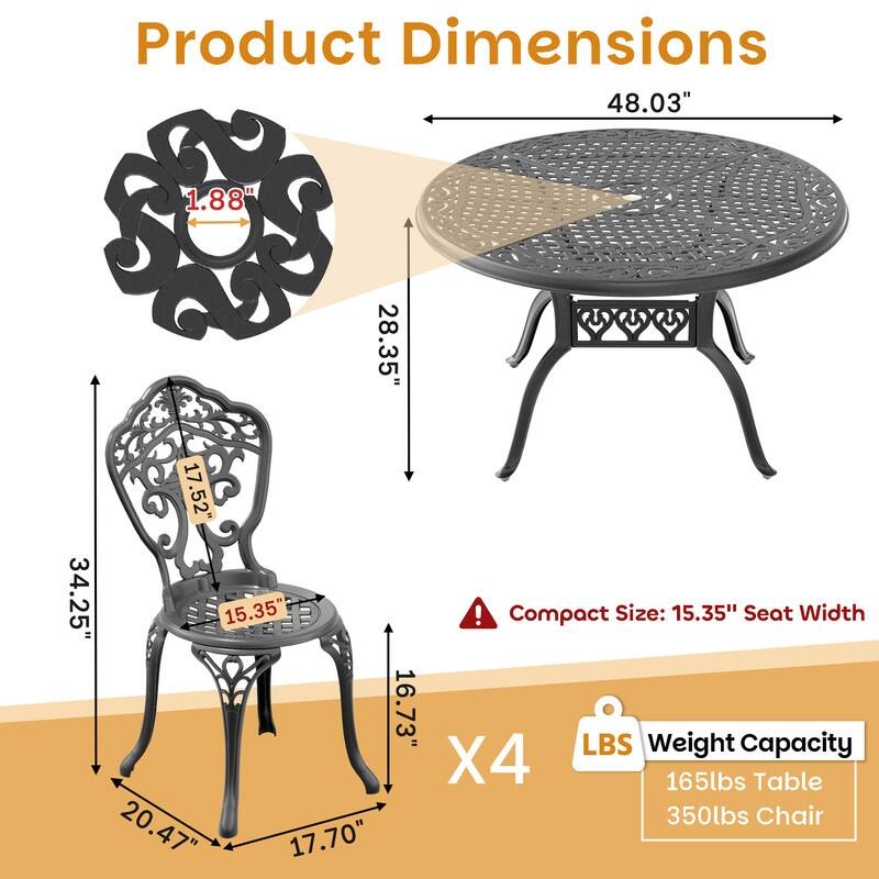 Traditions 5-Piece Patio Outdoor Dining Set with 4 Dining Chairs and Round Dining Table, Rust Free