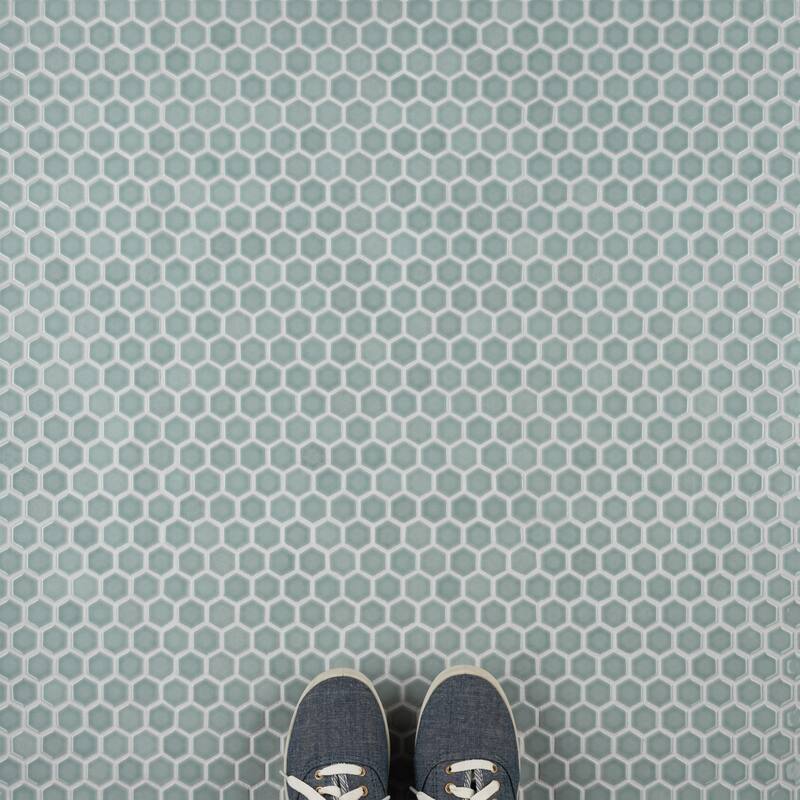 Merola Tile Tribeca 1" Hex Glossy Mist 10-1/4" x 11-7/8" Porcelain Mosaic Floor and Wall Tile