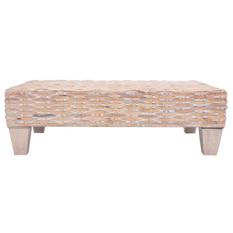 SAFAVIEH Caron Washed Natural Wicker Bench - 41" W x 28" D x 12" H - 41Wx28Dx12H - Natural White Wash
