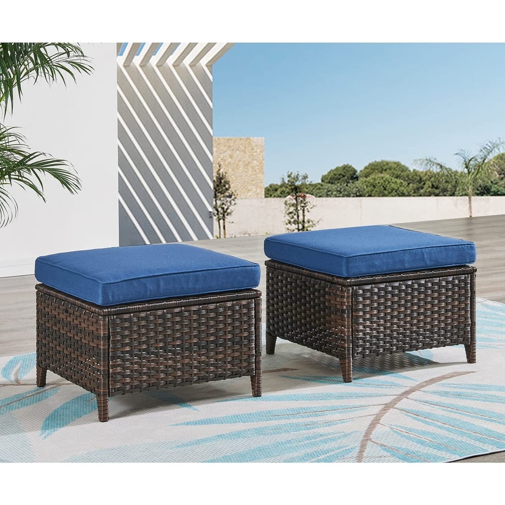 Pocassy Outdoor cushioned Wicker Footstool Ottomans